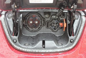 CHAdeMO DC 480V Quick Charge port (left) and SAE J1772 port (right) for 120/240V.